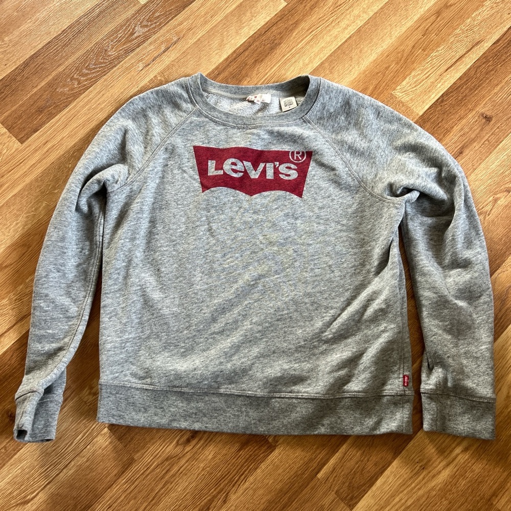 Levi's Gray Crewneck Sweater with Red Logo